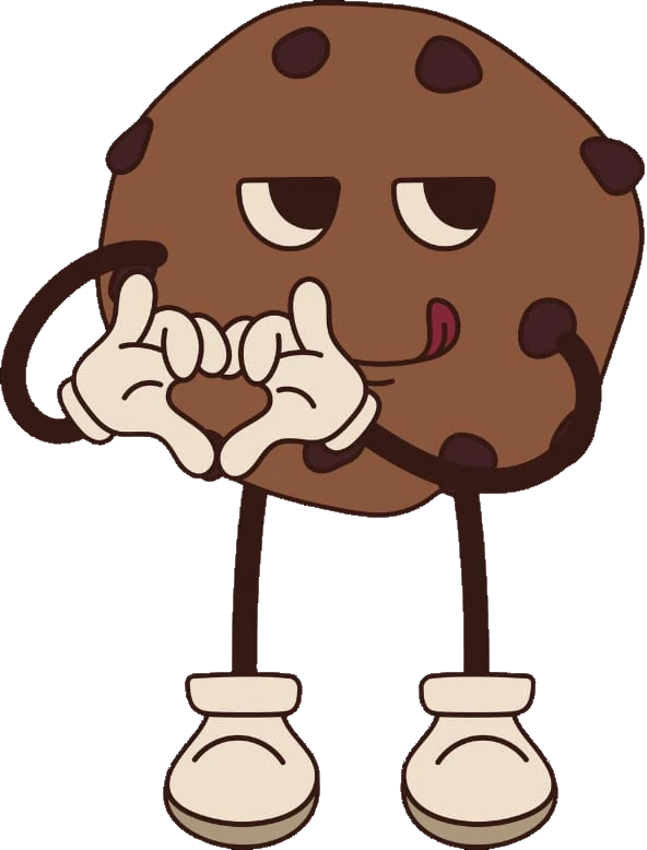Mascote da loja, um cookie fazendo coração com as mãos